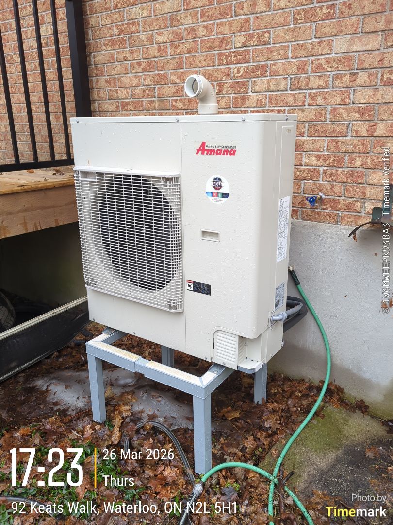 Completing a service call for an Amana heat pump for a customer in the Beechwood area of Waterloo