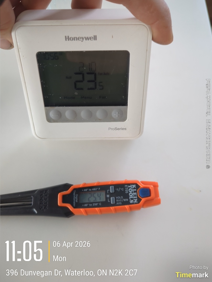 Completing a thermostat calibration off on Amana heat pump system for a family in the Sandowne Park area of Waterloo