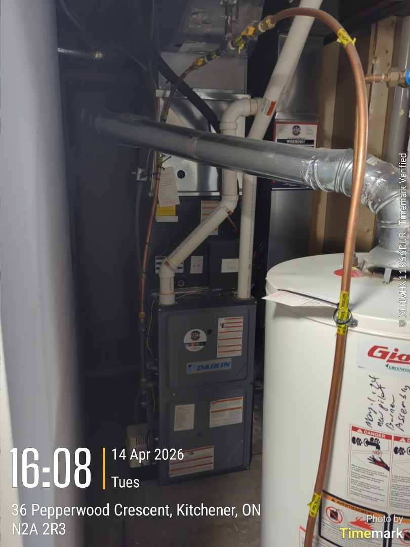 Completing a Daikin furnace and heat pump tune-up for a family in the Centreville Chicopee area of Kitchener 