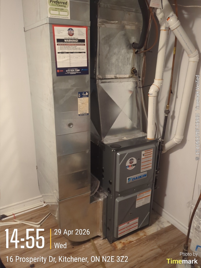 Completing a Daikin furnace tune-up for a customer in the Laurentian West area of Kitchener