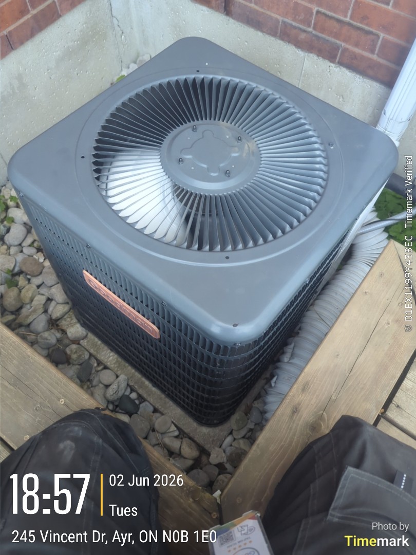 Completing a Goodman AC service call for no cool for a family in Brantford