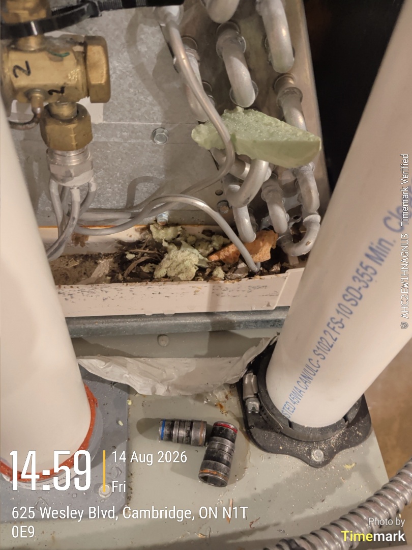water found around furnace plugged drain line