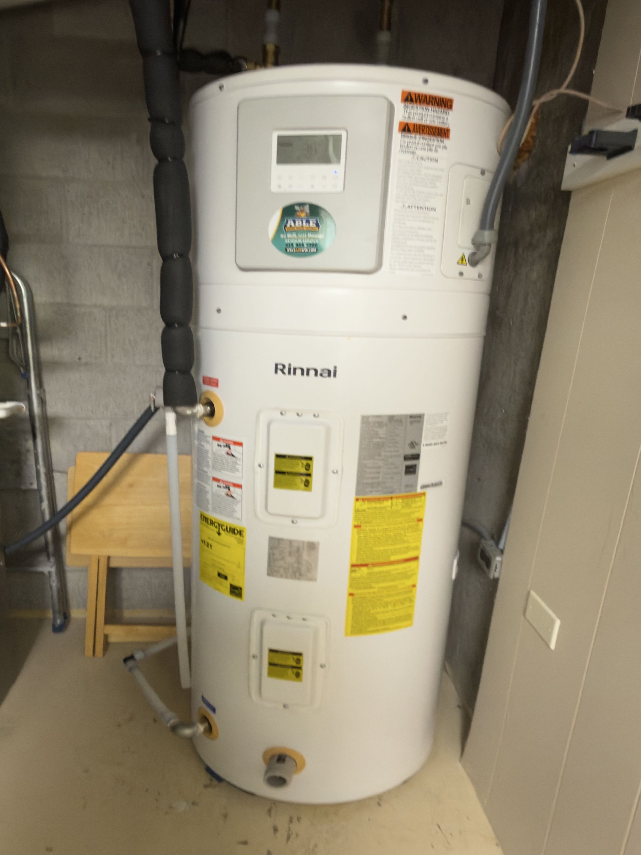 Rinnai HP water heater installation.