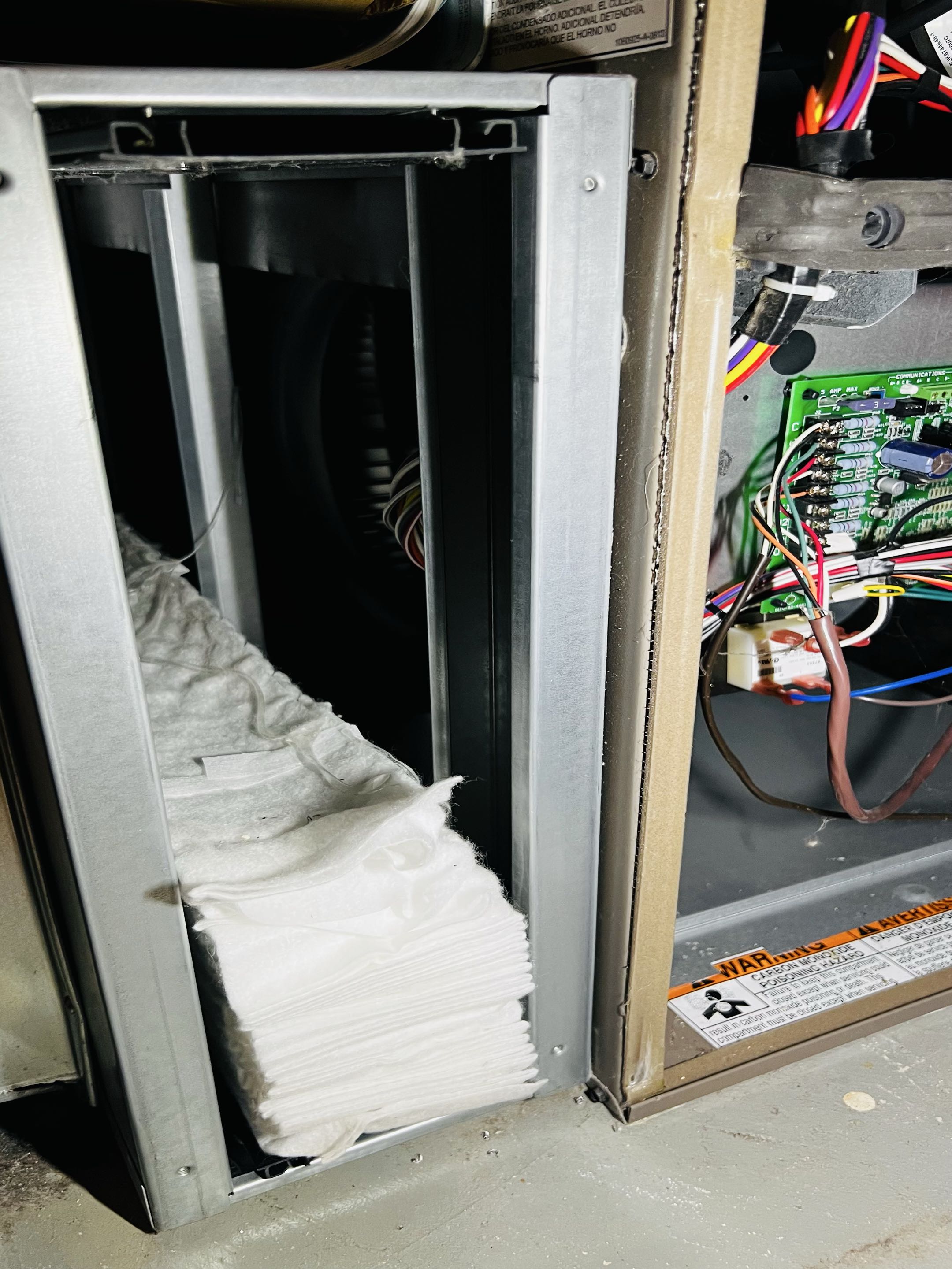 Completed a furnace tune-up today. Heating is working well. Found a damaged air filter and recommended replacement to improve filtration.