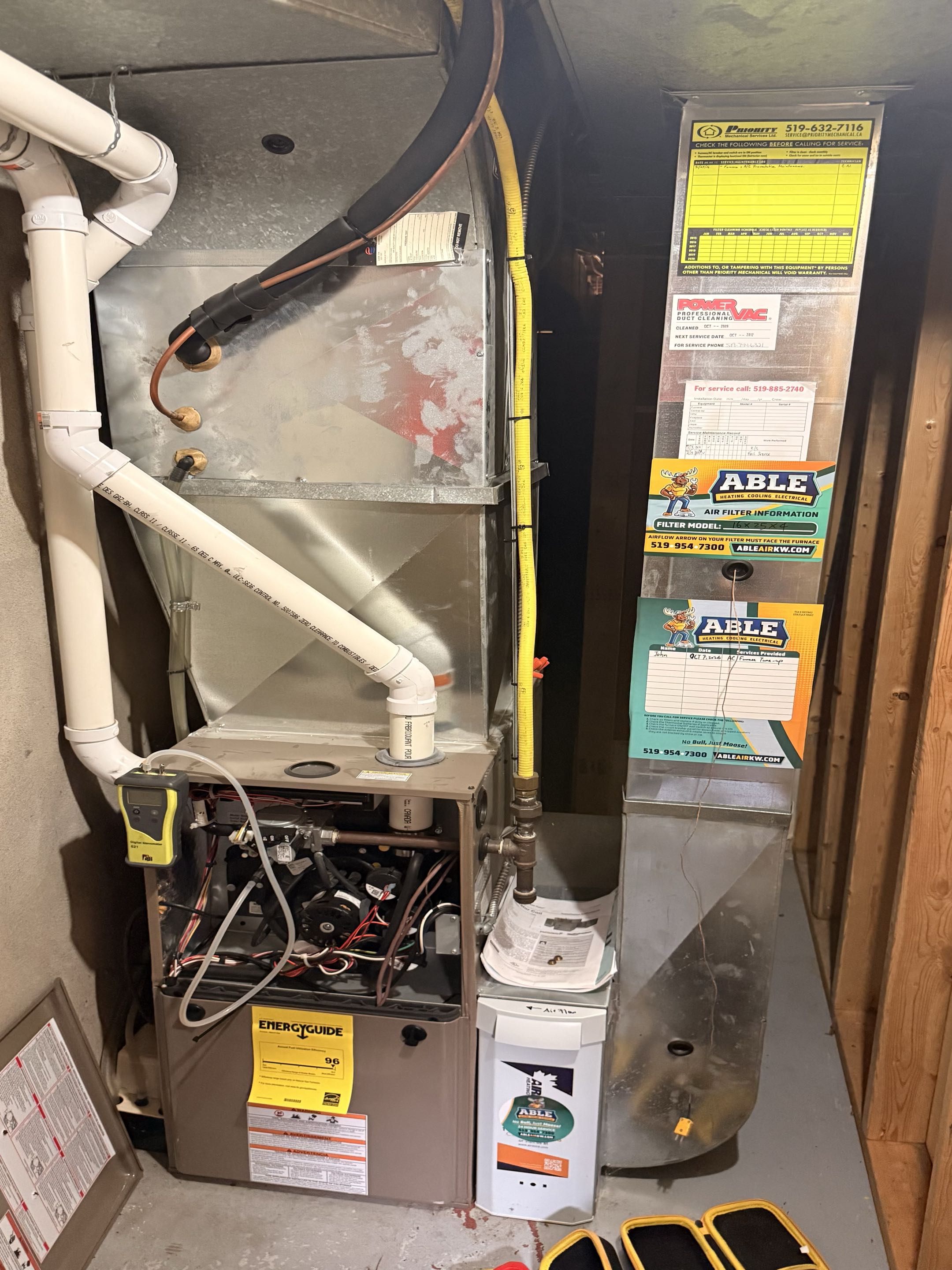 Completed a furnace and AC tune-up. Checked system components and operating readings, and confirmed both systems are working properly.