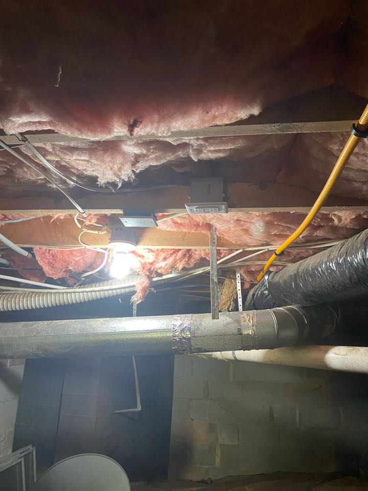 Installed lights and GFCI outlet in crawl space. Installed lights and GFCI outlet in crawl space.