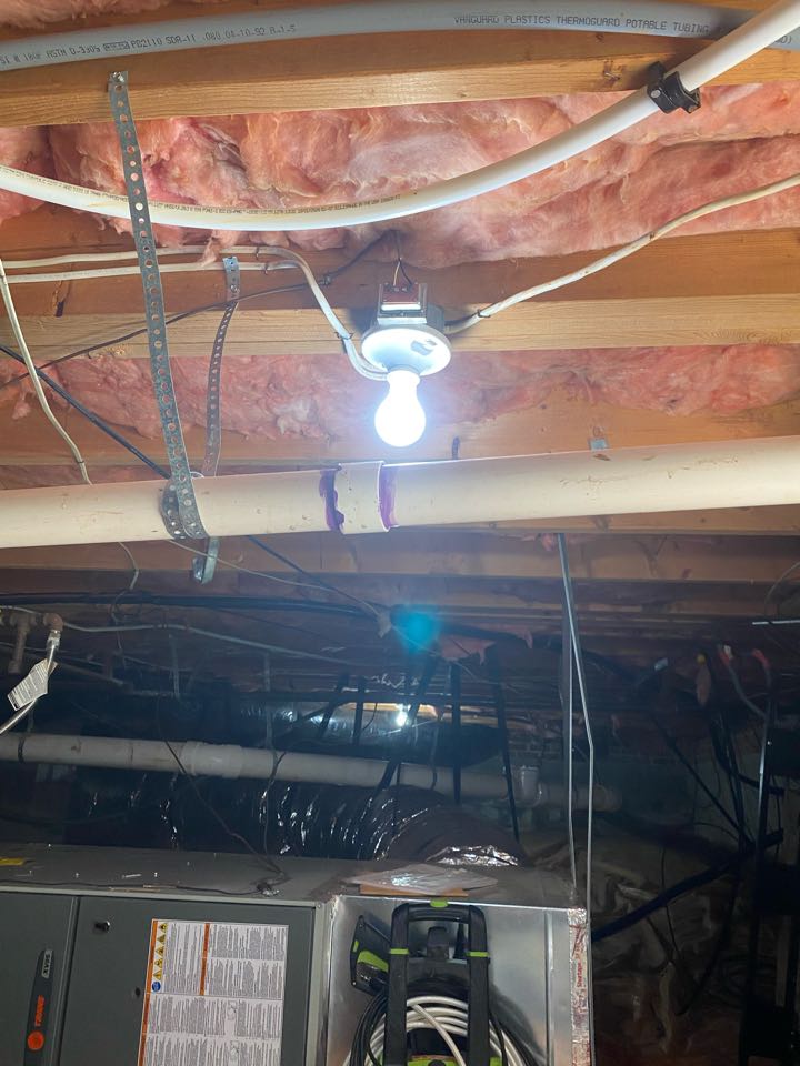 Installed lights and GFCI outlet in crawl space. Installed lights and GFCI outlet in crawl space.
