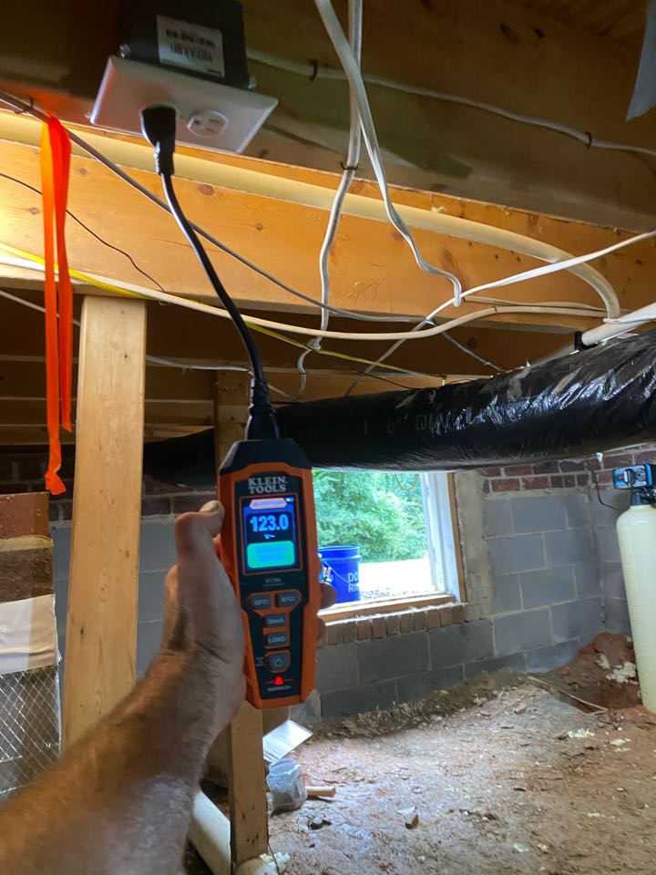 Raleigh, NC - Installed GFCI protected receptacle in crawl for dehumidifier. Raleigh, NC - Installed GFCI protected receptacle in crawl for dehumidifier.