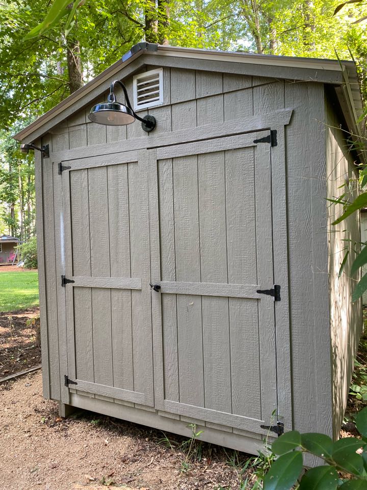 Installed exterior lights on two separate sheds and added outlets and lights in the inside. Installed exterior lights on two separate sheds and added outlets and lights in the inside.
