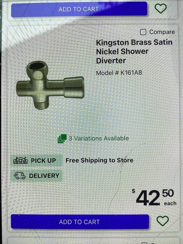 Responded to customer report of water leaking from shower spout between tile and fixture. Diagnosed issue with shower diverter and installed a new Kingston Brass Satin Nickel Shower Diverter (model K161A8) to resolve the leak. Verified proper operation and confirmed no further leakage after installation.