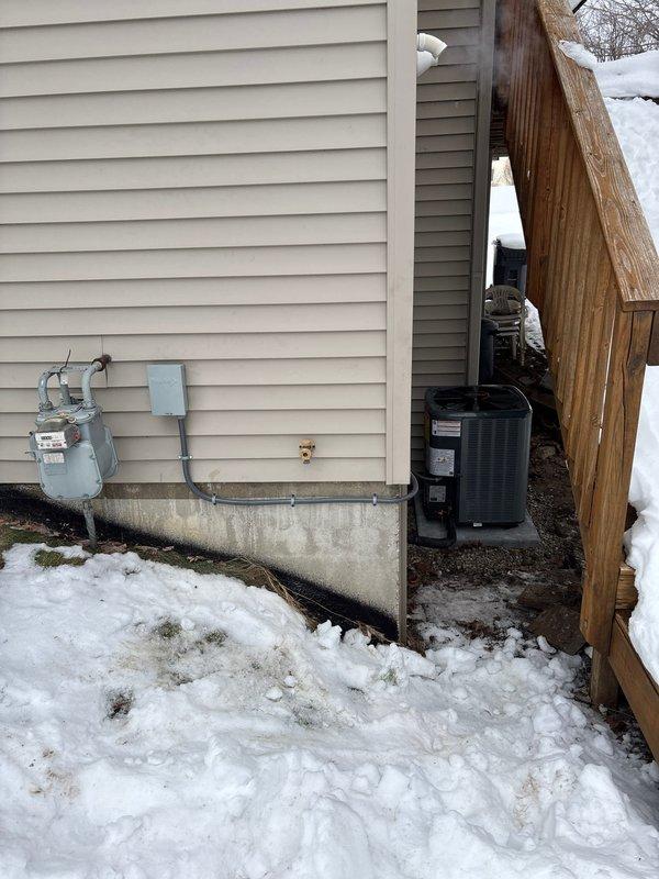 Completed installation of new furnace and air conditioning system. New AC unit was properly mounted on concrete pad and connected to home's electrical system. All gas connections were secured at meter and proper electrical junction box installed for safe operation.