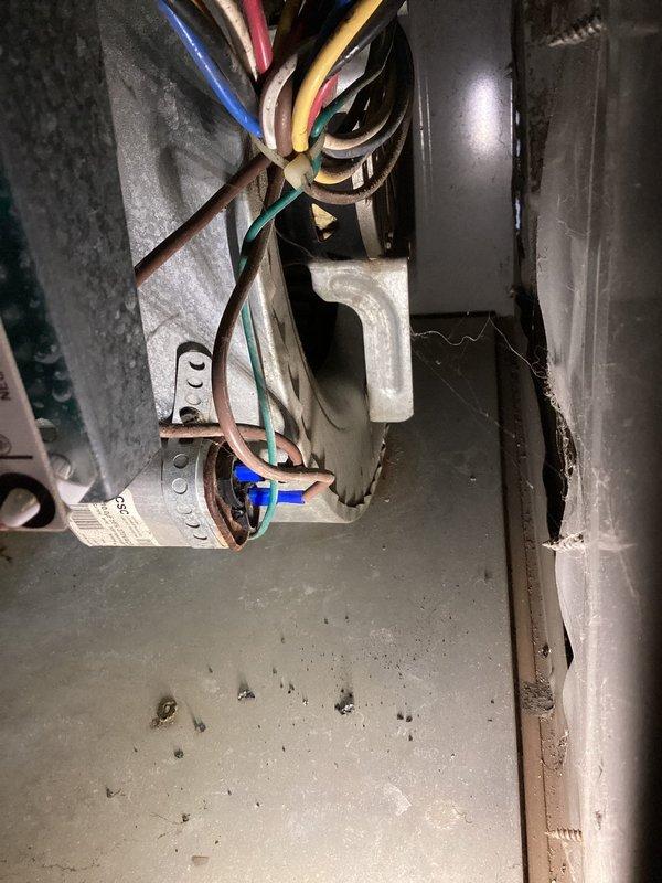 Responded to no heat call for 15-year-old York furnace. Diagnostic inspection revealed a malfunctioning control board with visible dust accumulation and compromised wire connections. Cleaned connections, replaced control board, and verified proper system operation with heat functioning normally.