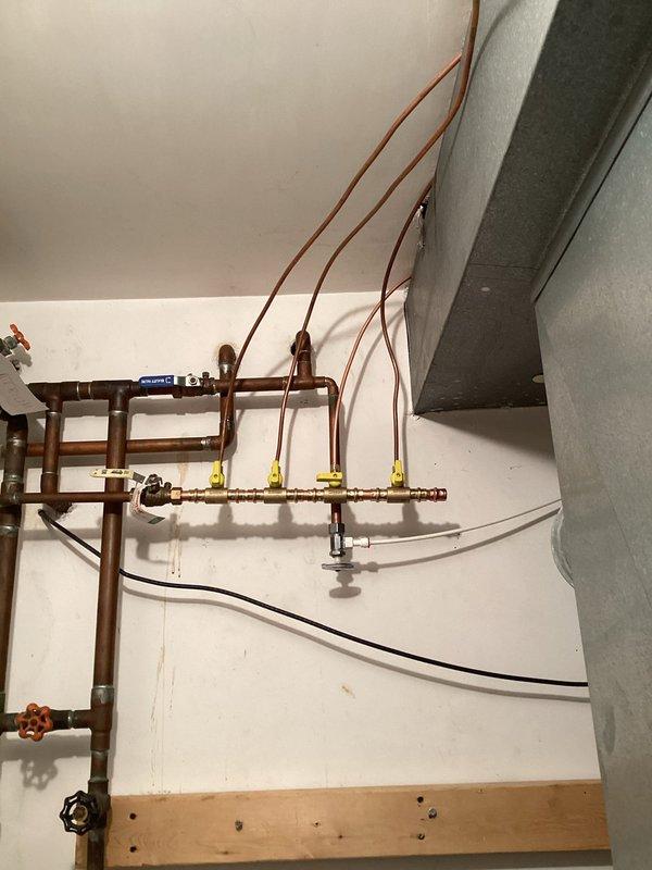 Completed installation of a powered humidifier with manual control in the client's great room. Installed copper supply plumbing with multiple valve connections to support the system. Client was quoted for two humidifiers but requested a third unit; provided quote for additional installation as requested.
