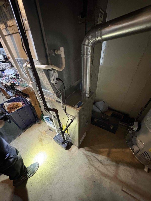 Successfully installed a new furnace and Bradford White water heater in customer's utility room. Completed all necessary connections to existing ductwork and plumbing systems, including proper venting with 90-degree elbow pipes. Both units were tested for proper operation and all installations meet current code requirements.