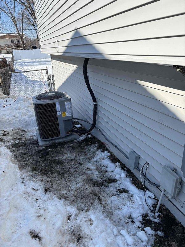 Successfully completed installation of new Carrier furnace and AC system. Installed outdoor condenser unit on ground level with proper line connections to the home. Set up indoor furnace unit with appropriate metal venting components and connected all necessary electrical and control systems.