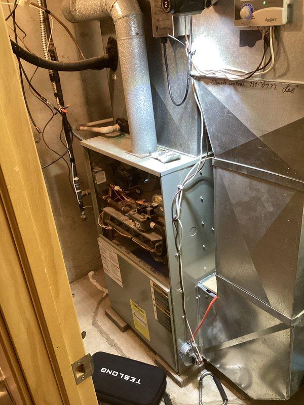 Responded to service call for inoperative blower in 20-year-old American Standard HVAC system. Diagnosed failed blower motor in furnace unit and replaced with compatible component. System now functioning properly with restored airflow throughout ductwork.