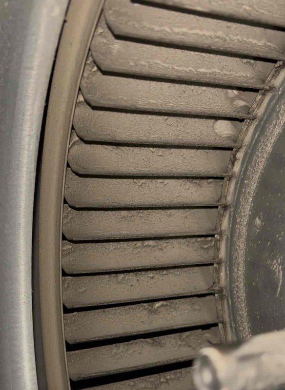 Performed annual heating service on a 14-year-old furnace. Removed and thoroughly cleaned severely dust-caked blower wheel to restore proper airflow and system efficiency. Completed comprehensive furnace tune-up with all components now functioning normally.
