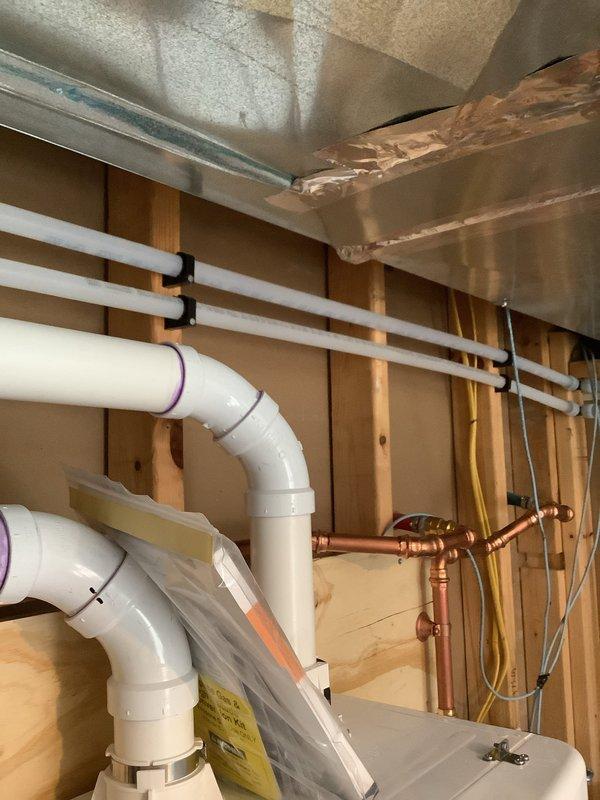 Successfully completed installation of a 30,000-grain capacity water softener system with proper connection to existing plumbing infrastructure. Installation included integrating copper piping with PVC segments using appropriate fittings and securing all components to structural elements. Applied veteran's discount and combo discount as part of comprehensive service package.