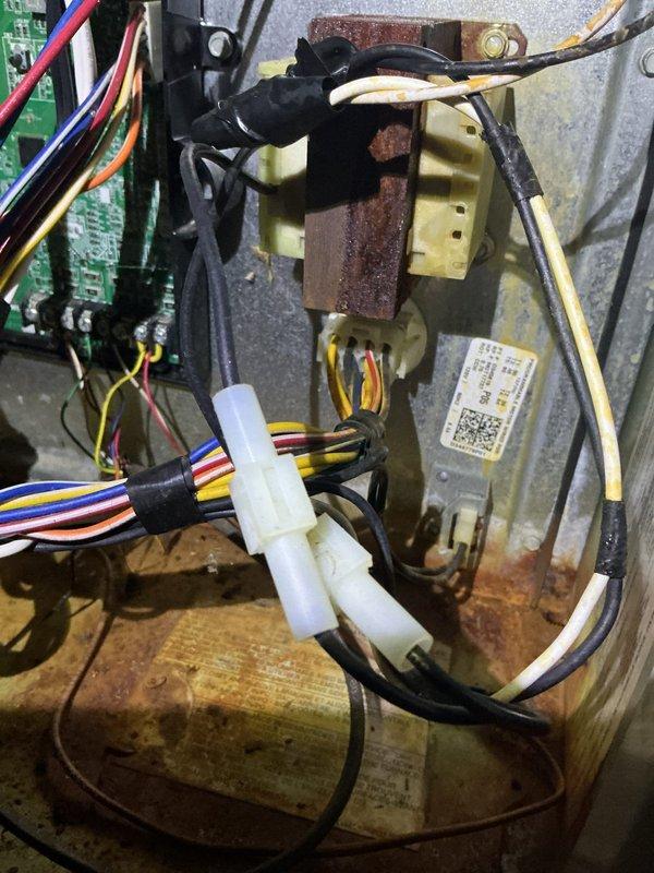Responded to no-heat call for 6-year-old furnace that would not turn on. Upon inspection, discovered faulty transformer with visible corrosion and damaged wiring connections. Replaced transformer, tested system operation, and verified proper heating function before completing service.
