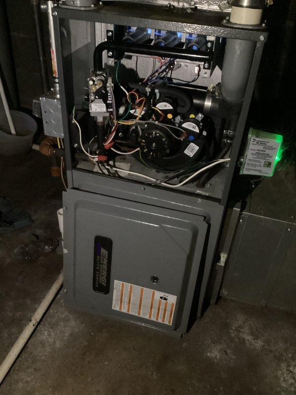 Performed annual maintenance on 9-year-old EnergiAir furnace (warranty through 2025). Completed full tune-up including inspection of internal components, wiring connections, motor assembly, and fan system. System is operating properly with no humidifier present; noted environmental concerns including basement mold that should be addressed for optimal indoor air quality.