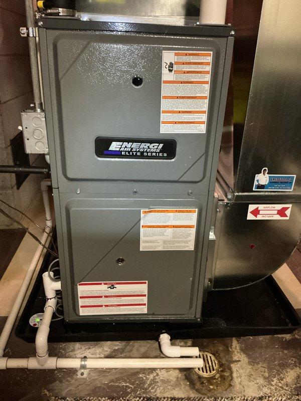 Completed annual heating maintenance on an Energi Elite Series furnace (Model WT 03-2035, manufactured 2020). Performed comprehensive tune-up including inspection of PVC venting system, condensate drainage, and connection points. System is functioning properly with no humidity issues identified.