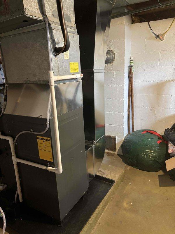 Successfully installed new furnace unit in basement utility room, connecting to existing ductwork system with proper PVC venting. Completed all required installation procedures and verified system operation before departure.