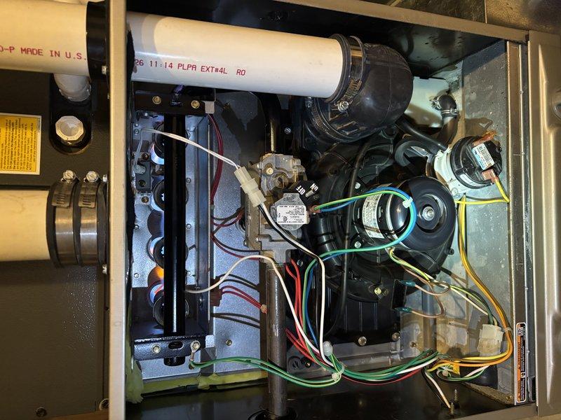 Replaced heat exchanger (HTX) in Carrier furnace unit as quoted. Properly reconnected all electrical components including control board wiring and verified proper installation of PVC venting. System tested and restored to normal operation with no issues.