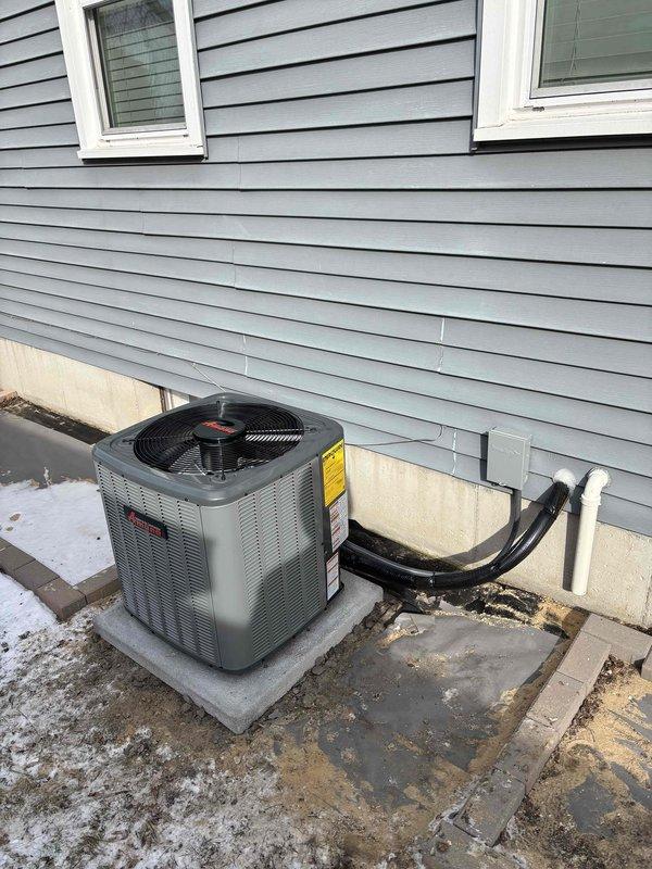 Successfully completed installation of a new air conditioning system, including outdoor condenser unit mounted on concrete pad with proper line connections and a furnace replacement with updated internal components. All equipment was properly installed, tested, and verified operational with Michigan Saves financing documentation submitted through DocuSign.
