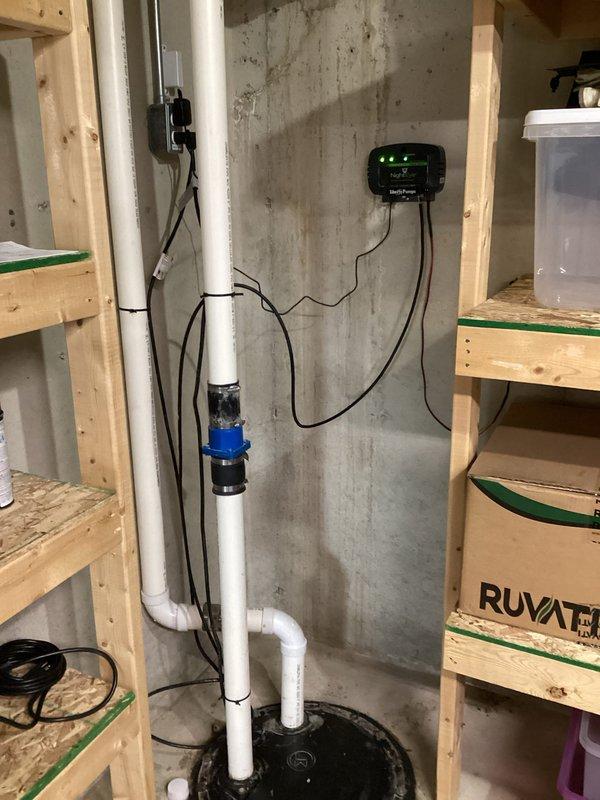 Successfully installed high water alarm float for sump pump system in basement utility area as quoted. System now properly equipped with SmartPump monitor displaying operational status via green indicator lights. CWOW.