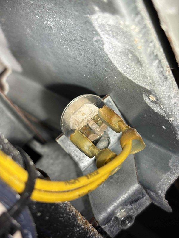 Responded to no-heat call for a 25-year-old furnace. Inspection revealed faulty electrical connection at terminal with degraded yellow wiring. Repaired connection, restored proper operation, and verified system functionality before completing service.