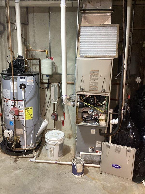 Performed annual heating maintenance on 6-year-old Carrier furnace (Model WT 10-2029). Completed comprehensive tune-up including inspection of all components, filter replacement, and operational testing. System functioning properly with no humidity issues observed; no repairs needed at this time.