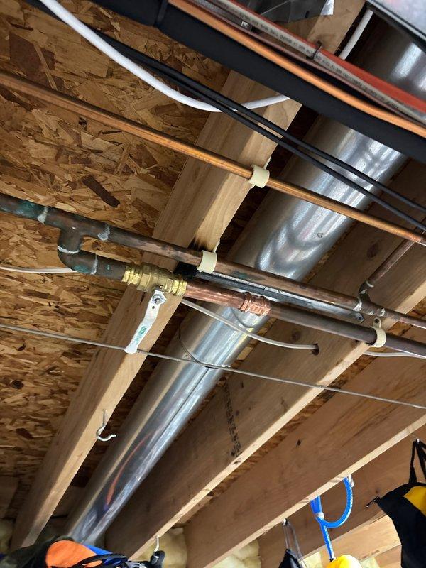 Successfully installed a new 1" ball valve and boiler drain on the irrigation line per quote. Accessed plumbing through basement ceiling to complete the installation, ensuring proper connection to the existing copper piping system. Tested the new components for functionality and confirmed no leaks in the system.