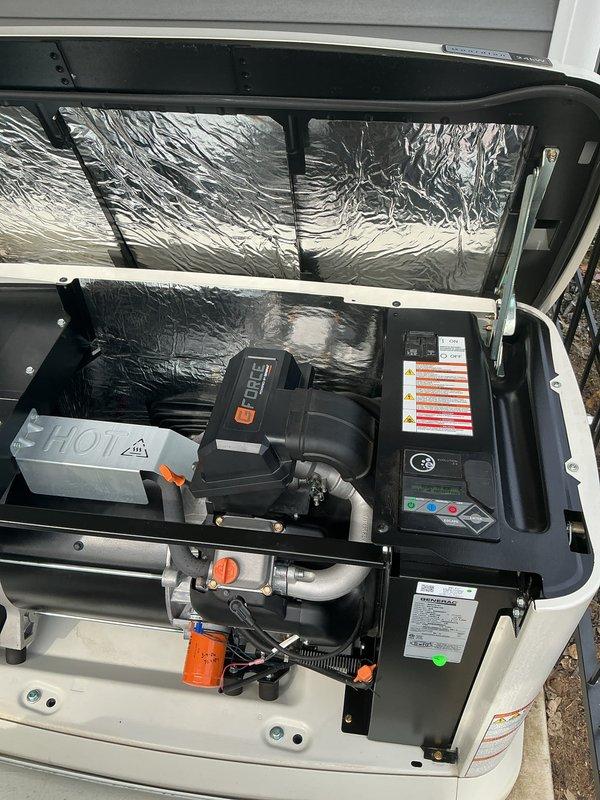 Performed scheduled 2-year tune-up on Generac generator system, inspecting all major components including engine housing, fuel system, and control panel. Checked and verified proper operation of safety indicators, examined intake/cooling system hoses for integrity, and confirmed all mounting hardware was secure with no visible damage or wear issues.