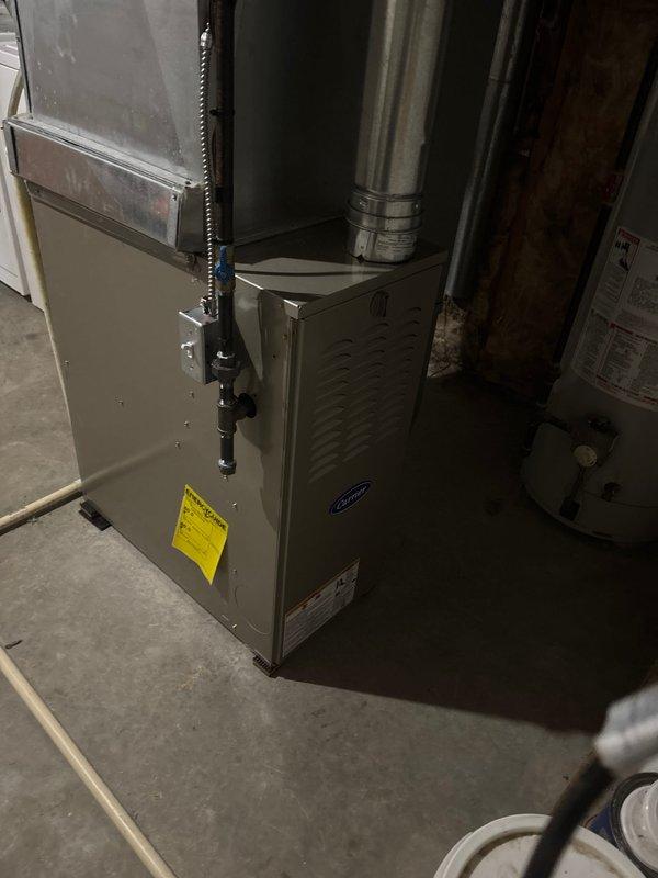 Successfully installed new Carrier furnace with proper connection to existing ductwork and ventilation system. Completed all necessary electrical connections to panel and verified system operation. All installation paperwork and financing documentation has been processed.