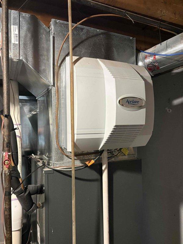 Completed full FSTU on customer's furnace system, which included inspection of the GeneralAire air treatment unit and Aprilaire humidifier mounted to the ductwork. System appears to be less than 10 years old and in good working condition with all components properly installed and functioning as designed.