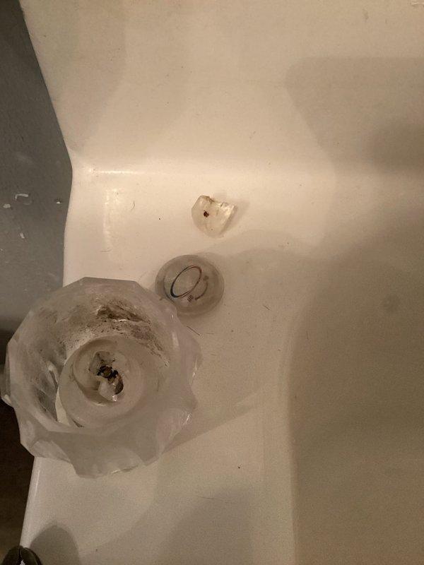 Responded to emergency water leak call where shower handle mechanism had failed, causing continuous water flow. Upon inspection, discovered broken plastic cartridge component within the valve stem assembly. Removed damaged parts, installed replacement cartridge, reassembled valve hardware, and verified proper water shutoff function with multiple test cycles.