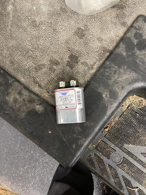 Performed complimentary annual heating service on 10-year-old EnergiAir furnace. Inspected and replaced failing 10.0 MFD capacitor with new unit to ensure proper system operation. Documented condition of control board and electrical connections, noting all components now functioning within specifications.