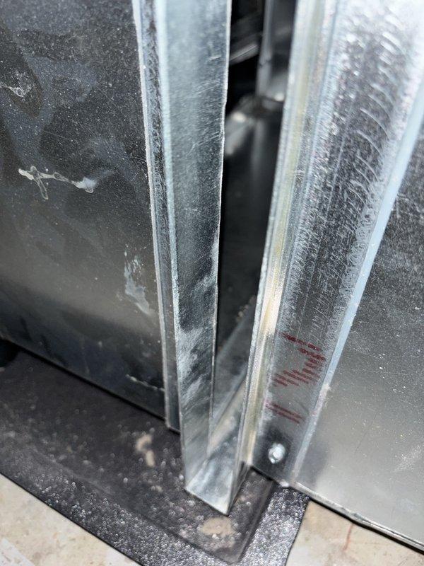 Completed annual maintenance on 1-year-old EnergiAir furnace (model WT 03-2034, CM: 2022) with attached humidifier. Inspected ductwork connections and ventilation components, noting normal wear on metal surfaces and fasteners. System is functioning properly with no operational issues identified.