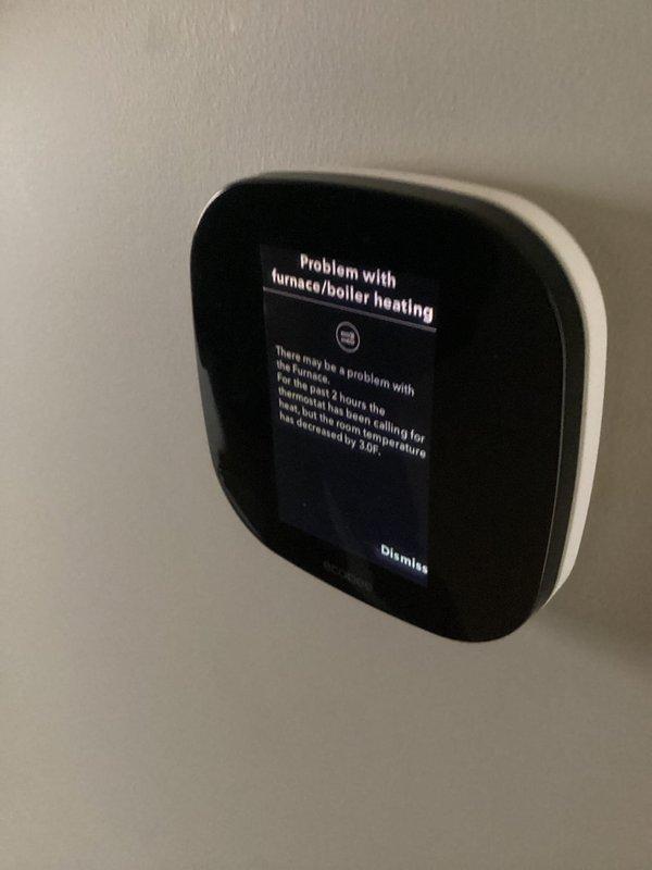 Responded to service call for Bryant furnace (10 years old) that would not stay lit. Diagnostic testing with Testo 510 meter showed gas pressure reading of 0.76, confirming issue that had caused system failure. Thermostat was displaying error message indicating heating failure with 3°F temperature drop over 4 hours despite call for heat.