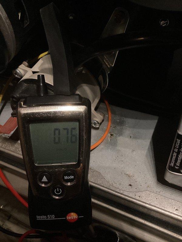 Responded to service call for Bryant furnace (10 years old) that would not stay lit. Diagnostic testing with Testo 510 meter showed gas pressure reading of 0.76, confirming issue that had caused system failure. Thermostat was displaying error message indicating heating failure with 3°F temperature drop over 4 hours despite call for heat.