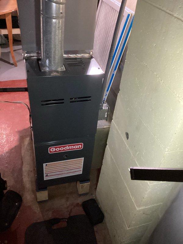 Performed annual heating maintenance on a Goodman furnace located in the basement. Completed comprehensive tune-up service, ensuring proper operation of all components. Inspected ductwork connections, drain lines, and refrigerant lines, noting normal wear on insulation but no operational issues requiring immediate attention.