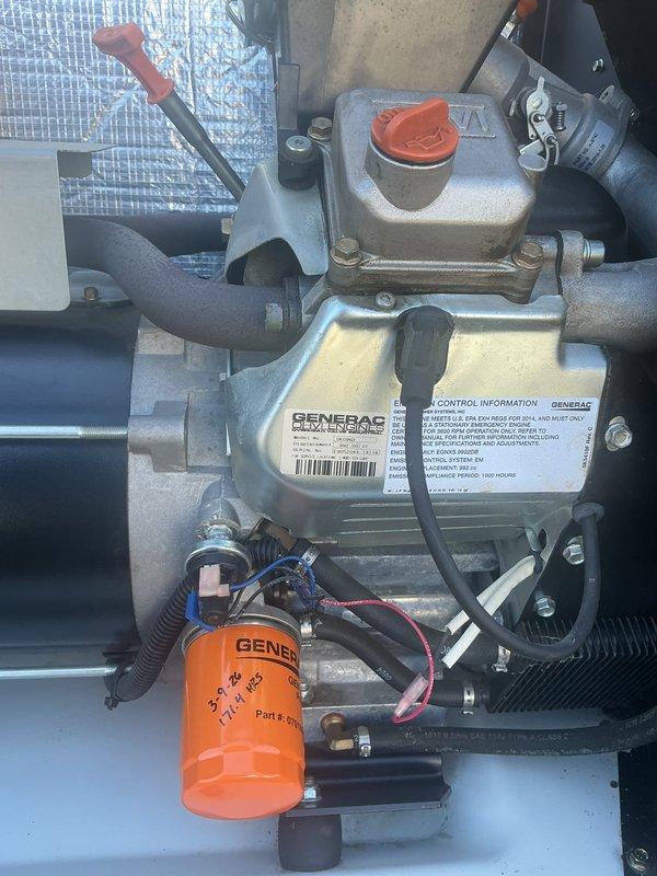 Performed scheduled maintenance on 11-year-old Generac generator. Completed comprehensive tune-up including inspection of engine components, verification of oil filter condition, and examination of electrical connections. All systems functioning properly with no issues identified; unit is operating within manufacturer specifications.