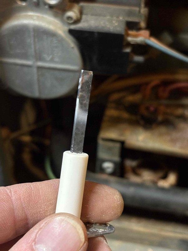 Completed FSTU on 9-year-old furnace system. Inspected and replaced corroded flame sensor components to restore proper ignition detection. Performed comprehensive diagnostic testing with multimeter to verify electrical connections and system functionality.