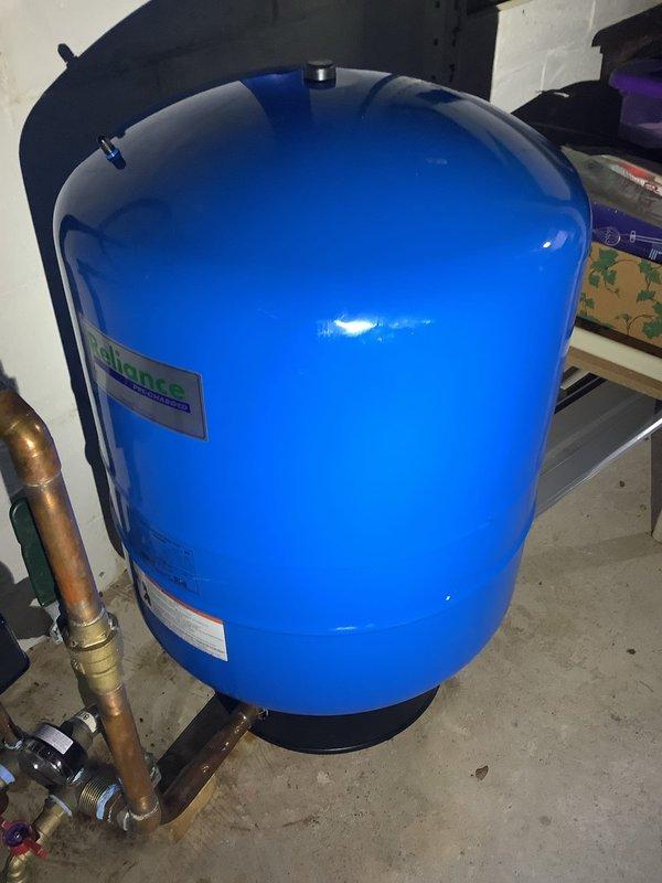 Installed customer-supplied Reliance bladder tank as per quoted repair. Completed all necessary copper pipe connections, fitted pressure gauge, and installed valves for proper system function. System tested and confirmed operational within 2-hour timeframe.