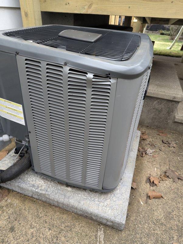 Inspected 5-year-old Energi Air unit (2020 model) that customer reported was damaged by falling ice. Visual examination showed no apparent external damage to the condenser unit, with all ventilation slats intact and properly aligned. Unit was not tested for operation due to cold weather conditions, but physical inspection indicates system appears structurally sound with no obvious impairment to functionality.