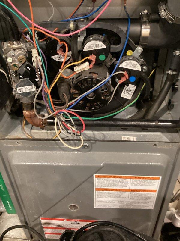 Completed annual maintenance on a 9-year-old furnace and humidifier system (warranty through 2026). Inspected all internal components including blower motor assembly, electrical connections, and control boards. System appears to be functioning properly with some normal dust accumulation noted. Recommended standard filter replacement schedule to maintain optimal performance.