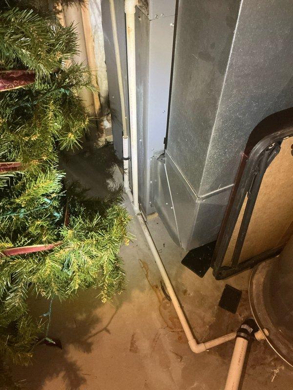 Conducted assessment of 16-year-old furnace and AC system in customer's home, confirming both units are operational but providing inadequate airflow to second story. Visual inspection of basement installation revealed standard residential heating system with connected ductwork in serviceable condition, though likely undersized or improperly balanced for effective multi-level distribution.