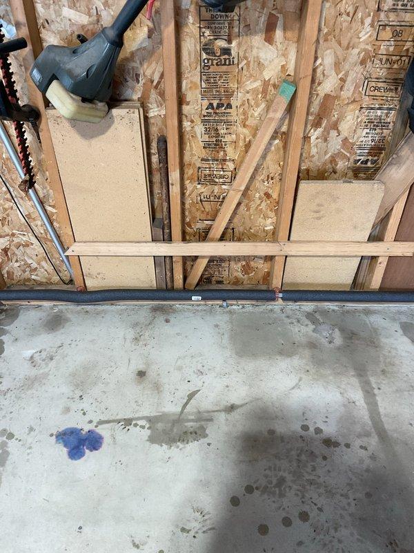 Successfully installed Uponor line for garage spigot, running the piping through unfinished basement area with proper connections and valves. Work included routing through OSB wall sections and securing to structural elements, completing the 3-hour quoted repair with full functionality verified.