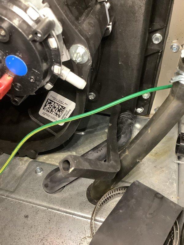 Responded to no-heat call for 3-year-old EnergiAir furnace. Diagnosed water accumulation in condensate pan and red fault light on sensor. Inspected system components, cleared drain line, and reset system to restore proper operation. Unit is now functioning within normal parameters.