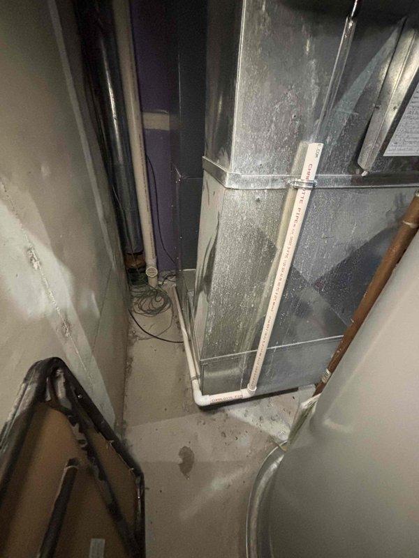 Successfully installed a Humidifier 600 Automatic system with complete integration into the existing HVAC ductwork. Installation included mounting the unit, connecting copper water supply lines with appropriate shutoff valve, and ensuring proper drainage via PVC condensate piping.